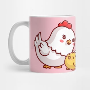 Cute Mom Chicken And Chick Cartoon Mug